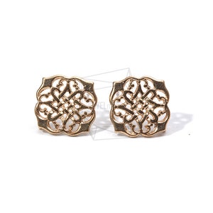 ERG-886-MG/2PCS/Flower Cutout Pattern Earrings/13mm X 13mm/Matte Gold Plated Over Brass,Silver Post/Jewelry Making