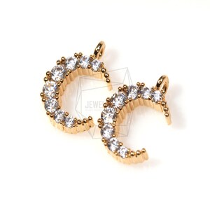 PDT-001-G/5pcs/CZ Small Moon Charm-Crescent Moon Cubic Zirconia Pendant-CZ Crescent Moon Connector Charm/Jewelry Making