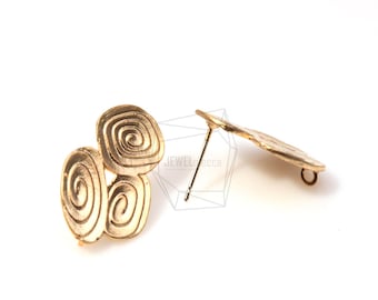 ERG-027-MG/4Pcs-Multi Round Textured Circle Ear Post/ 15mx23mm /Post Earring /Gold Plated over Brass/925 sterling silver post/Jewelry Making