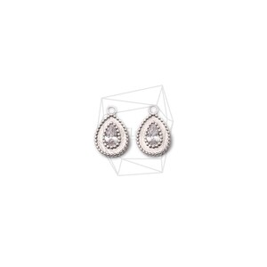 PDT-2124-MR/2PCS/Cubic Water Drop Pendant/8mm X 11mm/Matte Rhodium Plated Over Brass/Jewelry Making