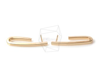 ERG-308-MG / 2Pcs-Bent stick Ear Post / 10mm x 30mm / Matte Gold Plated over Brass / Jewelry Making