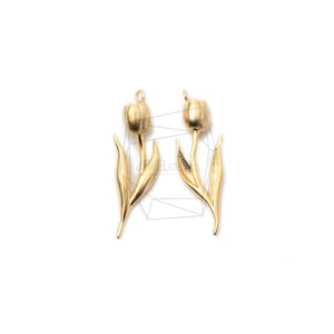 PDT-2384-MG/2PCS/Tulip Pendant/ 8mm x 28mm/Matte Gold Plated over Brass/Jewelry Making