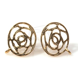ERG-080-MG/4Pcs-rose Ear Post/ 12mm x 14mm /Matte Gold Plated over  Brass/925 sterling silver post/Jewelry Making
