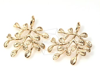 PDT-107-MG/4Pcs-Small Tree Branch with Leaf Pendant / 23mmx27mm /Matte Gold Plated over brass/Jewelry Making