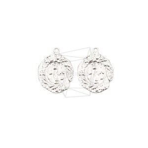PDT-2572-MR/2pcs/Round Cute Pattern Pendant/17mm x 21.6mm/Matte Rhodium Plated Over Brass/Jewelry Making