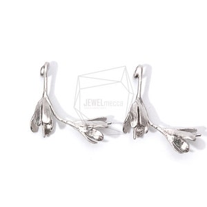PDT-1803-MR/2PCS/Double Flower Buds Pendant/24mm X 23mm/Matte Rhodium Plated Over Brass/Jewelry Making
