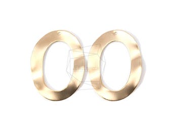 PDT-1341-MG/2PCS/Wavy Oval Frame brushed Texture Pendant/30mm X 40mm/Matte Gold Plated Over Iron/Jewelry Making