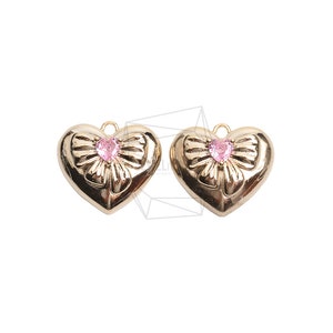 PDT-2715-G/1pcs/Heart Cubic Zirconia/19.5mm x 22mm/Gold Plated over Brass, Set with Cubic Zirconia/Jewelry Making