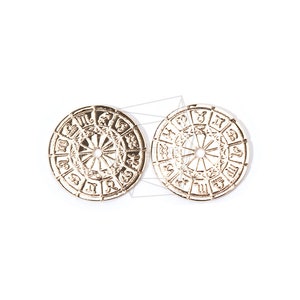 PDT-1753-G/2PCS/Round Hieroglyphic Pendant/18mm X 18mm/Gold Plated Over Brass/Jewelry Making