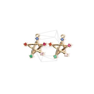 PDT-1459-G/2PCS/Cubic Star Pendant/15mm X 15mm/Gold Plated Over Brass, Cubic Zirconia/Jewelry Making