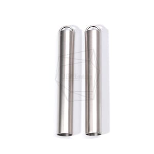 May include: Two silver metal tubes with a loop at the top. The tubes are about 3 inches long and 1/2 inch in diameter.