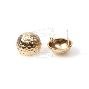 ERG-098-MG/2Pcs-Hammered Dome Ear Post/ 16m x 16mm /Post Earring / Matte Gold Plated over Brass/925 sterling silver post/Jewelry Making