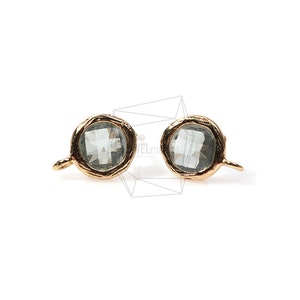 ERG-147-G/2Pcs-Glass Post Earring(Grey)/ 8mmx10mm /Gold  Plated over Brass/Jewelry Making