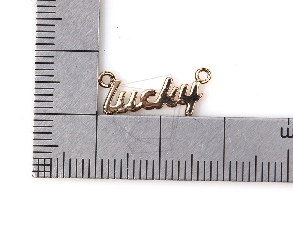 CNT-091-G/4pcs/LUCKY Letters Pendant/18 mm x 8 mm/Gold Plated Over Brass