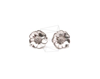 ERG-1116-MR/2PCS/Flower Stud Post Earrings/13mm X 12mm/Matte Rhodium Plated Over Brass Silver Post/Jewelry Making