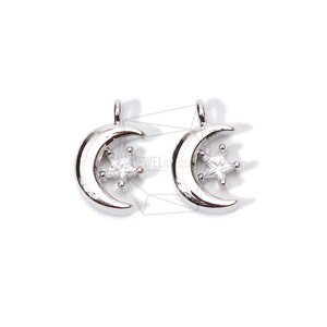 PDT-1629-R / 2PCS / Cubic Zirconia Setting Crescent / 6mm X 11mm / Rhodium / Plated Over Brass / Jewelry Making