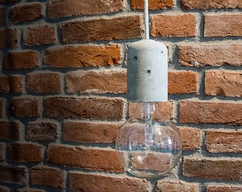 Concrete Pendant Lamp with Concrete Lamp Holder  and Fabric Cable