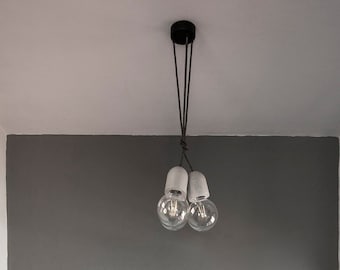 Lámpara de techo en cemento - Lámpara en cemento con cable textile con 3 colgantes
