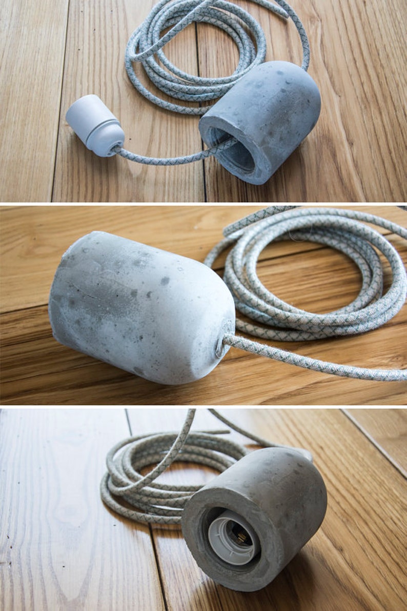 Set of 4 Concrete Lampholder with 3 mt fabric cable for each image 2