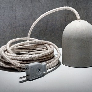 3 meters fabric cable Concrete Pendant Lamp with power plug and 3 meters fabric cable image 2