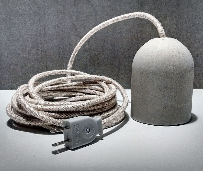 3 meters fabric cable Concrete Pendant Lamp with power plug and 3 meters fabric cable image 2