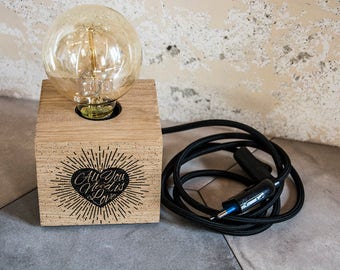 Wood Table Lamp - All you need is love -