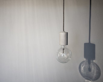 Concrete Pendant Lamp with Concrete Lamp Holder  and fabric cable - mod LOR