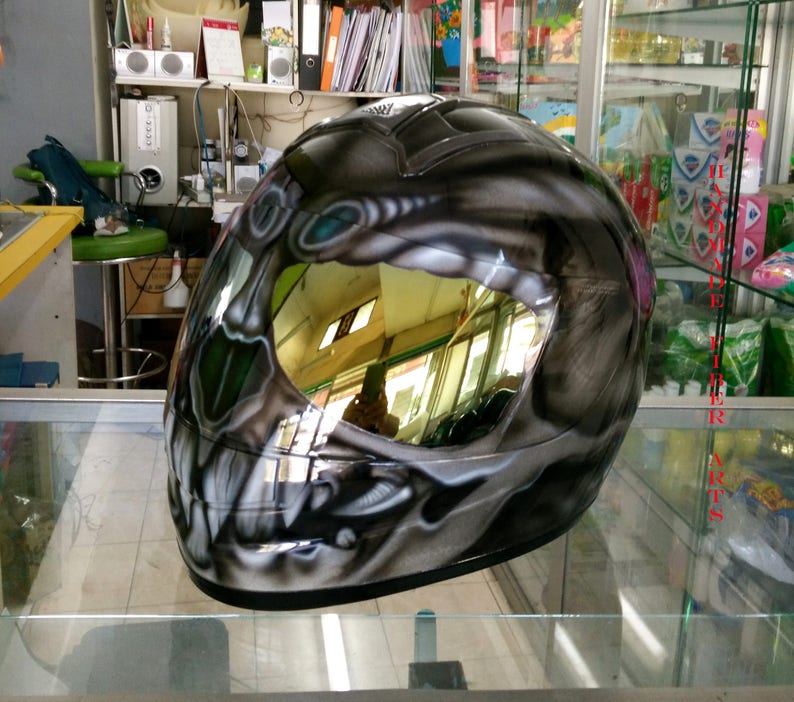 Custom airbrush painted motorcycle helmet