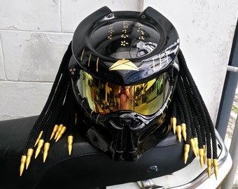 Black Custom Predator Motorcycle Helmet Etsy