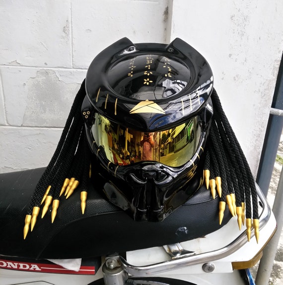 Black Custom Predator Motorcycle Helmet 