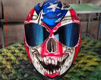 Puerto Rico Flag Skull Motorcycle Helmet