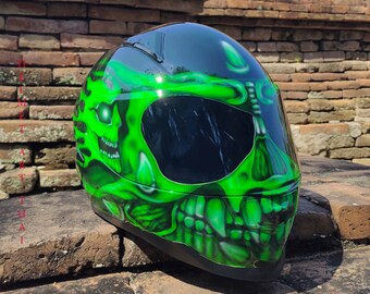 GREEN Custom Airbrushed Motorcycle Helmet