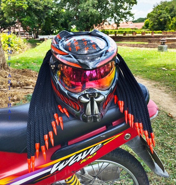 Accesorios Sombreros y gorras Cascos Cascos de moto aprobado por DOT y ECE Casco Predator personalizado línea naranja ¡¡¡Bien!! 