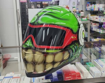 GREEN Custom Smiley Face  Motorcycle Helmet