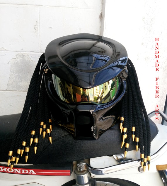 Black Custom Predator Motorcycle Helmet 