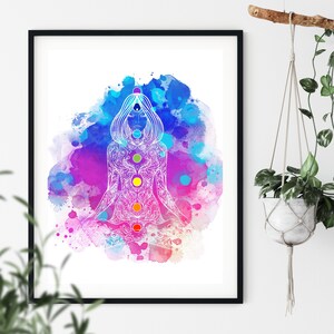 Yoga printable wall art yoga poster chakra print watercolor painting yoga gift room decor colorful  mandala boho style yoga pose print  art
