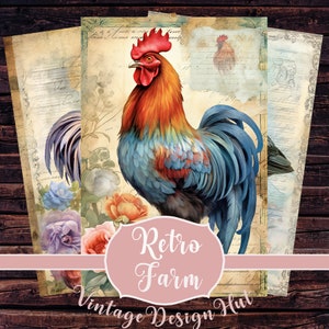 Rooster Chicken ATC Size Poultry Cards Printable Junk Journal