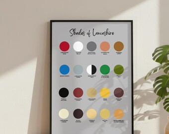 Colours of Lancashire Print | Lancashire Inspired Colour Chart | UK Regional Wall Art