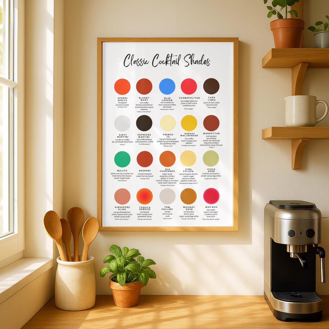 Classic Cocktails Print: Colour Chart Style Recipe Collection - Etsy