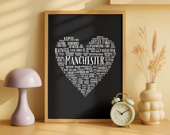 Manchester Love Heart Poster: UK Souvenir Gift