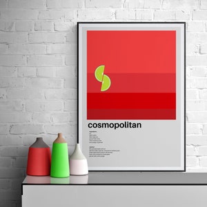 Póster de cóctel cosmopolita / Impresión de recetas cosmopolitas / Impresión de comedor de cocina / Impresión de recetas de cóctel / Letrero de cóctel / Impresión minimalista