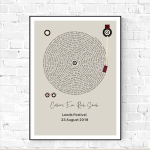 Personalised Lyric Print | Choose Your Own Song Print | Personalised Record Print | Anniversary  | Song Lyric Print | Favourite Song Lyric |