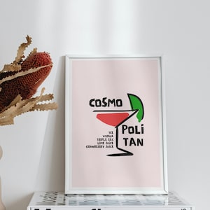 Cosmopolitan Cocktail Poster | Cosmopolitan Recipe Print | Kitchen Diner Print | Cocktail Recipe Print | Cocktail Sign | Minimalist Print