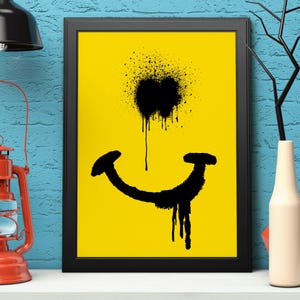 Smiley Face Poster | Graffiti Art | Acid House Poster | Rave Poster | Yellow Smiley
