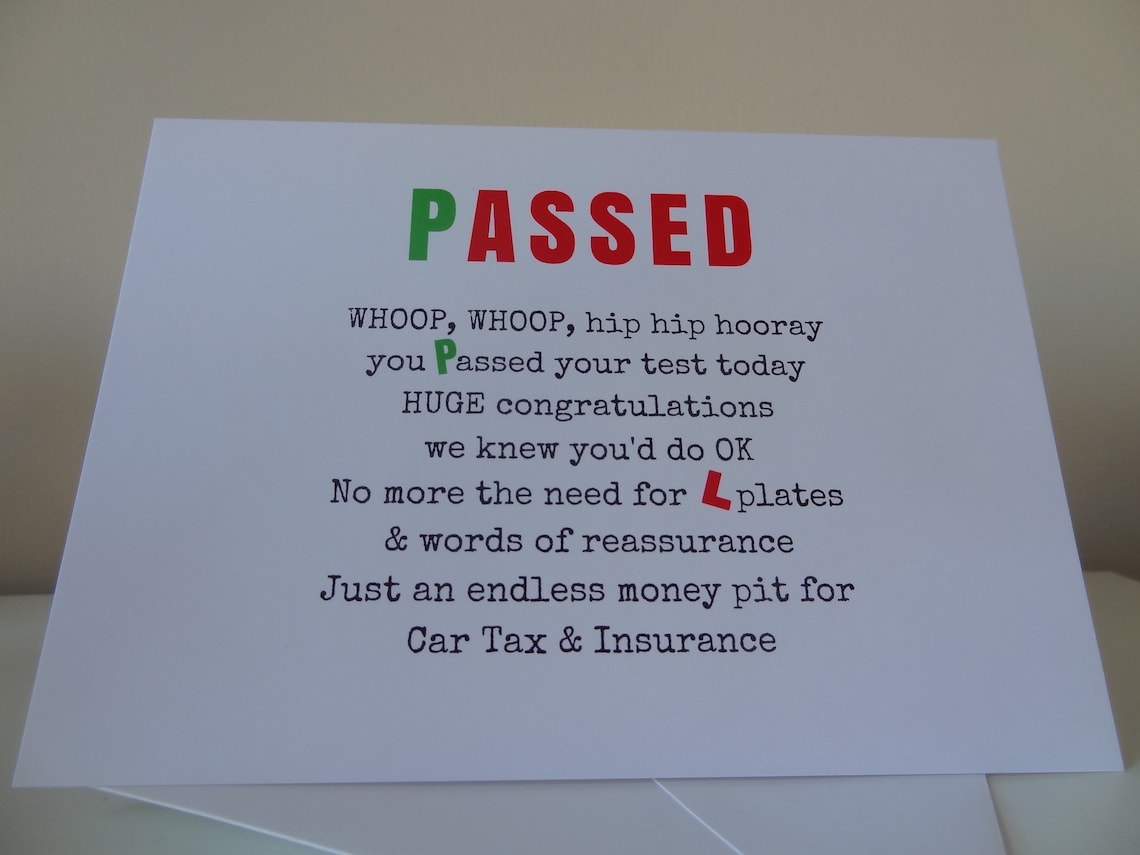 Driving Test Card Driving Test Driving Card Passed - Etsy UK