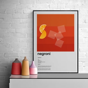 Póster Negroni / Receta Negroni / Impresión de Cóctel Negroni / Impresión Cocina Diner / Póster Cóctel Negroni / Impresión cóctel / Letrero de Cóctel