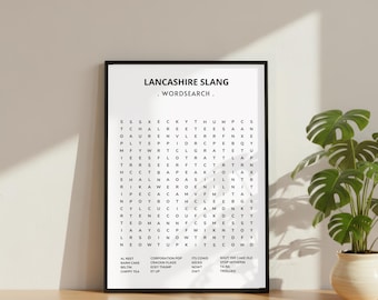 Lancashire Slang Wordsearch Print: Funny Bathroom Wall Art
