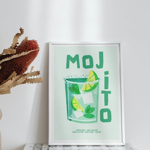 Mojito Poster | Mojito Recipe | Mojito Cocktail Poster | Mojito Gifts | Kitchen Diner Print | Cocktail Print | Cocktail Sign