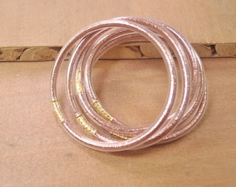 12 Girls Multi-Coloured Glitter Jelly Bangles Bracelets