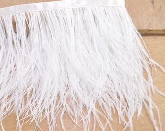 MIPPER 2 Yards Natural Ostrich Feather Fringe Ribbon Trim 4~5 Inch for Apparel Skirt Wedding Decoration White